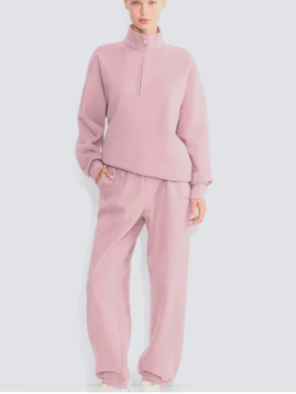 Aritzia Cozy Pink Quarter-Zip Sweatshirt and Jogger Set mega fit small